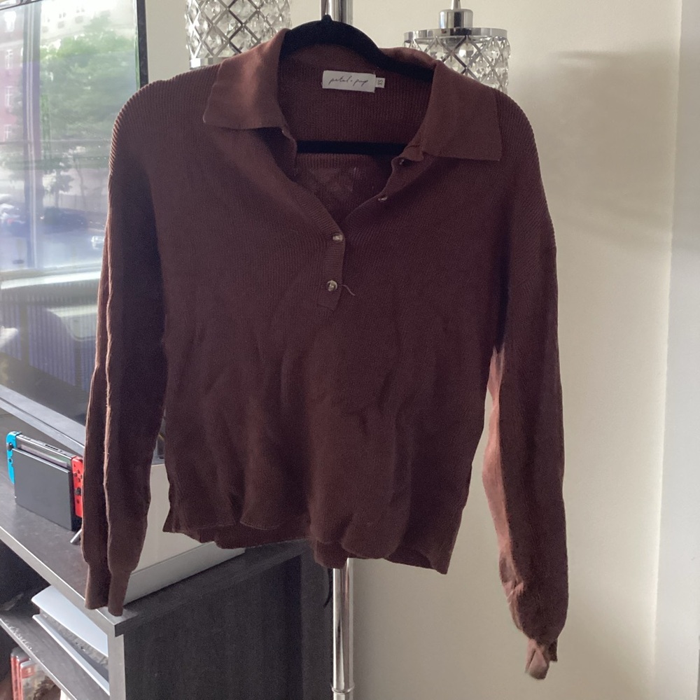 Petal & Pup Brown Collard Knit Sweater